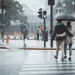 couple, pedestrian, rain, raining, relationship, together, street, nature, outdoors