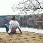 web, boardwalk, water, pond, nature reserve, man, human, to sit, reflection, relax, quiet, fall, winter, burnout, autumn mood, silence, think, lonliness, nature, life, phase of life, self-discovery, old, recreation, mindfulness